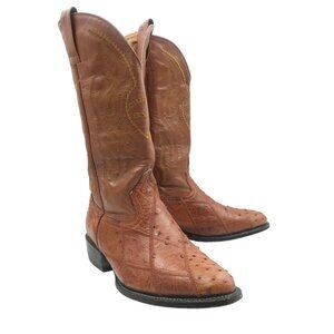 CHERITO Western Cowboy Boots Brown Leather Embroidered Made in Mexico Mens 8.5